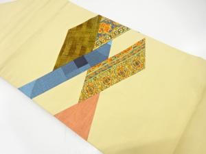 節紬　切りばめ　花更紗模様　名古屋帯